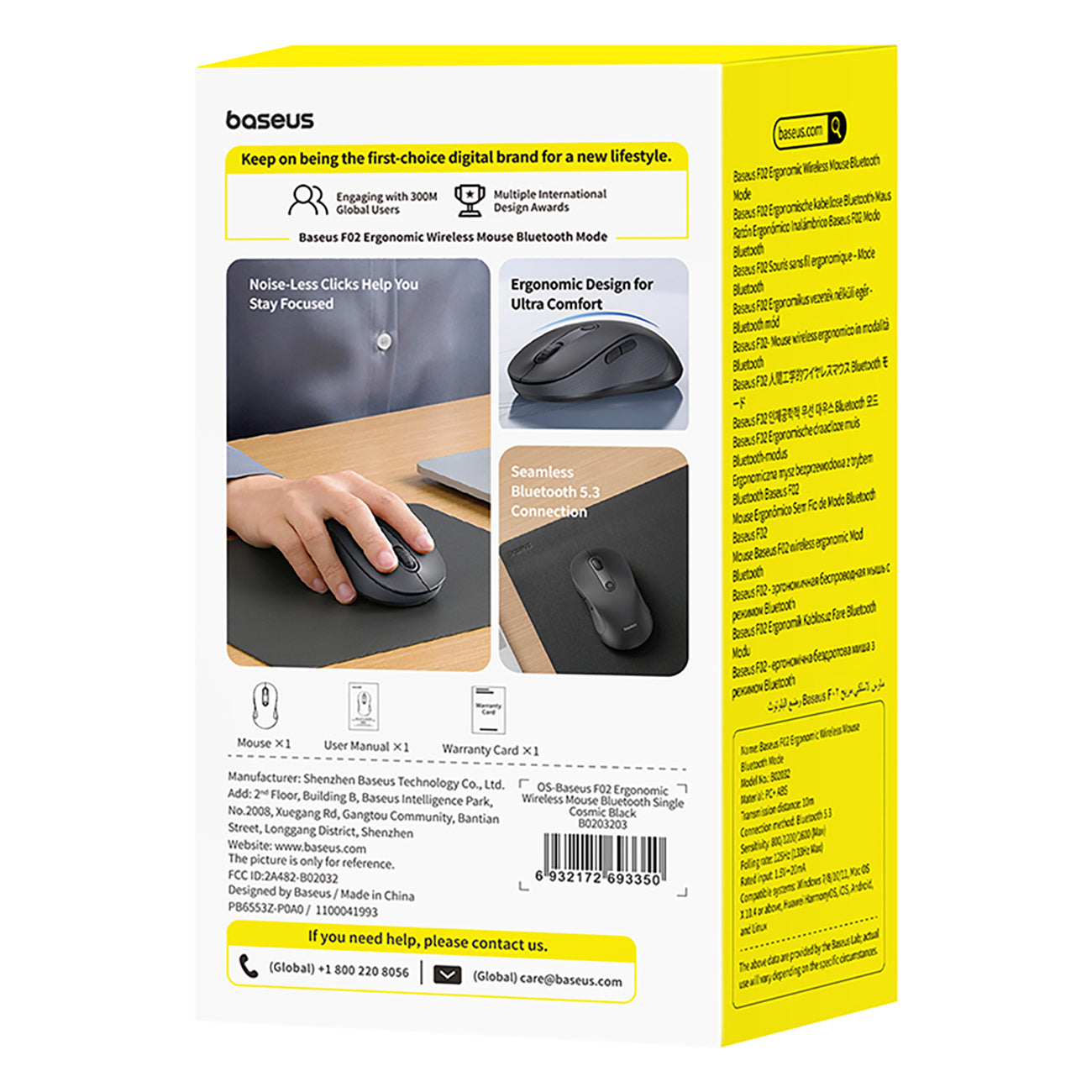 Baseus F02 Mysz bezprzewodowa ergonomiczna Bluetooth