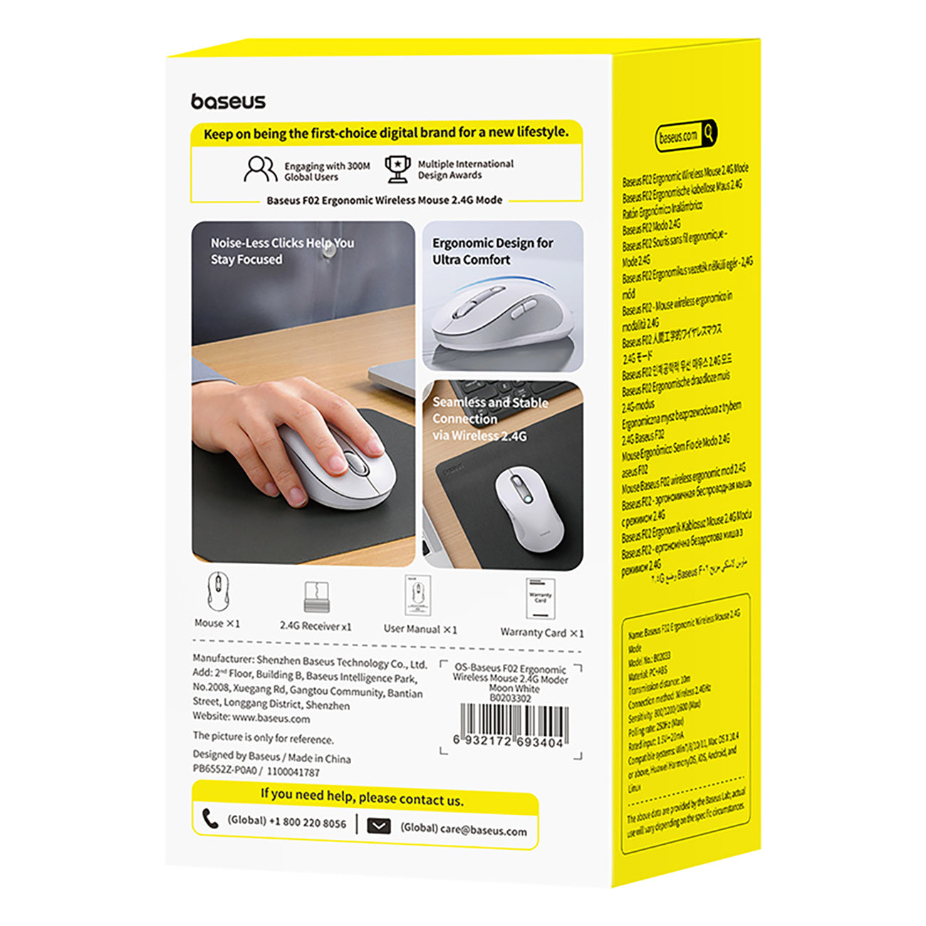 Baseus F02 Mysz bezprzewodowa ergonomiczna USB 2.4GHz
