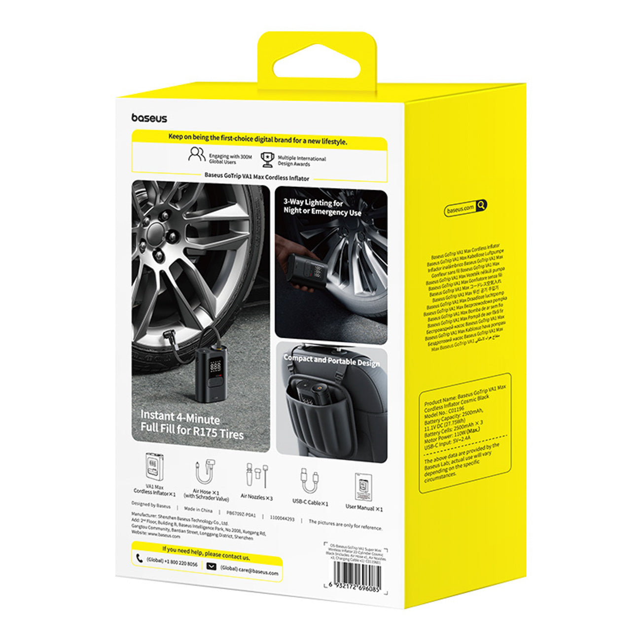 Baseus GoTrip VA1 Pompka bezprzewodowa kompresor 150 PSI 7500 mAh
