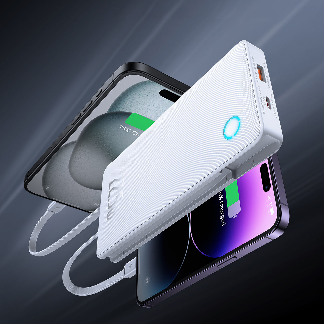 Powerbank Baseus Airpow Lite 10000mAh 22,5W z wbudowanymi kablami USB-C i Lightning