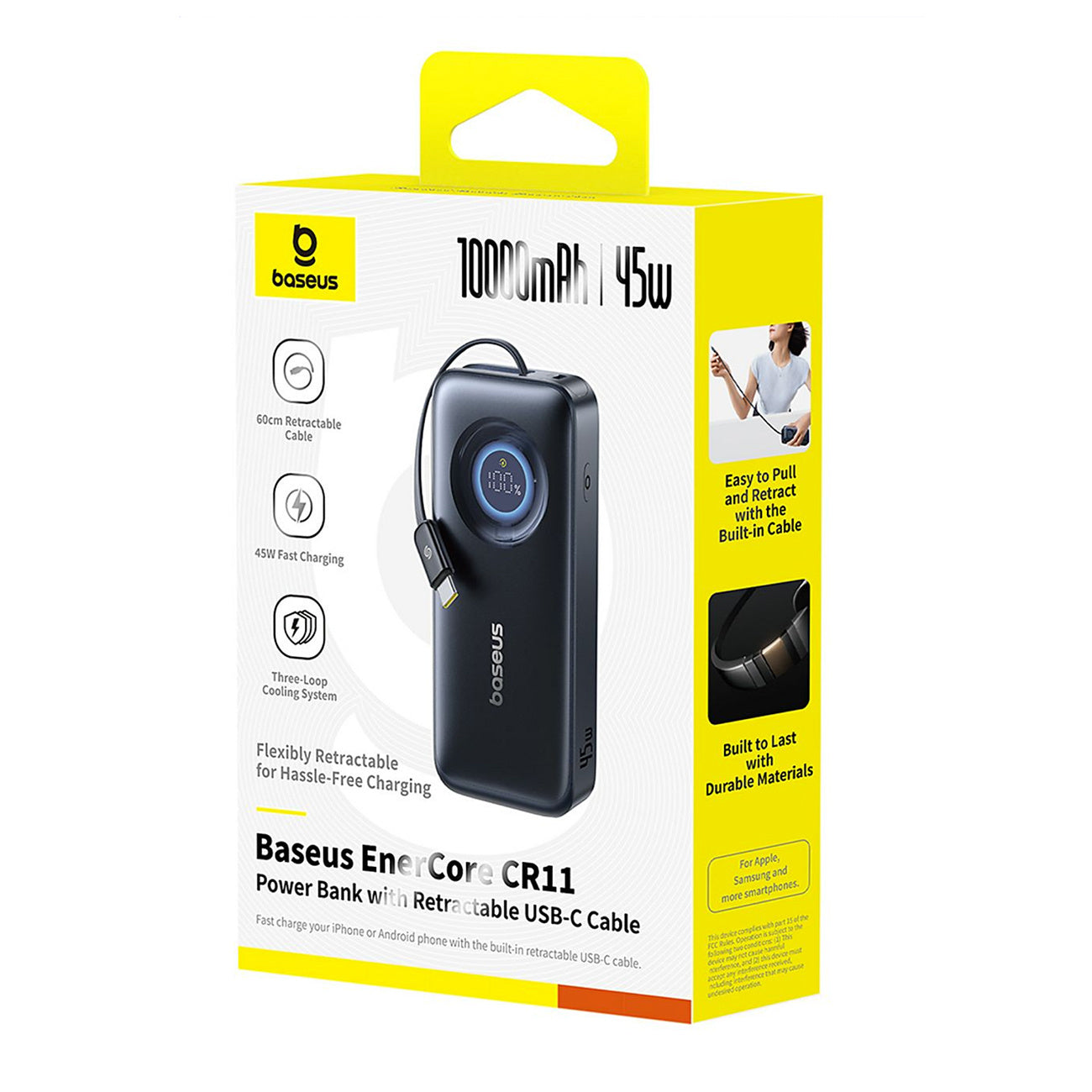 Baseus EnerCore CR11 Powerbank 10000mAh 45W ze zwijanym kablem USB-C