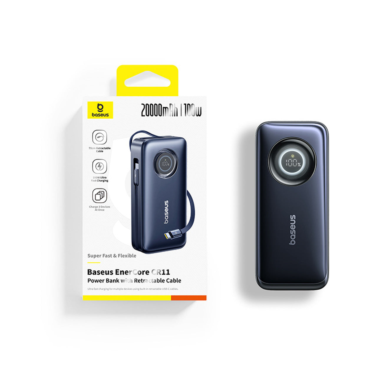 Powerbank Baseus EnerCore CR11 20000mAh 100W ze zwijanymi kablami USB-C