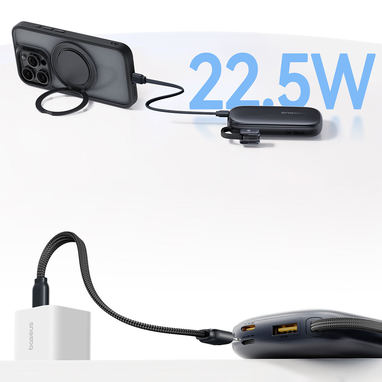 Baseus EnerFill FC21 QPow3 Ultra Powerbank 10000mAh 22.5W z wyświetlaczem cyfrowym i odłączanym kablem