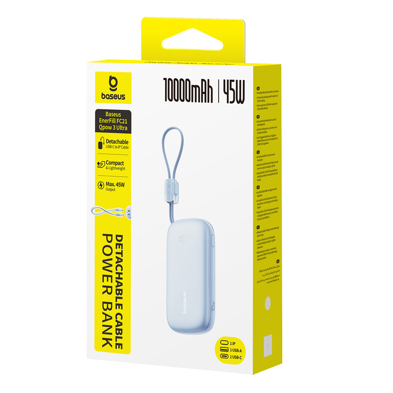 Baseus EnerFill FC21 Qpow 3 Ultra Powerbank 10000mAh 45W z odłączanym kablem USB-C/Lightning