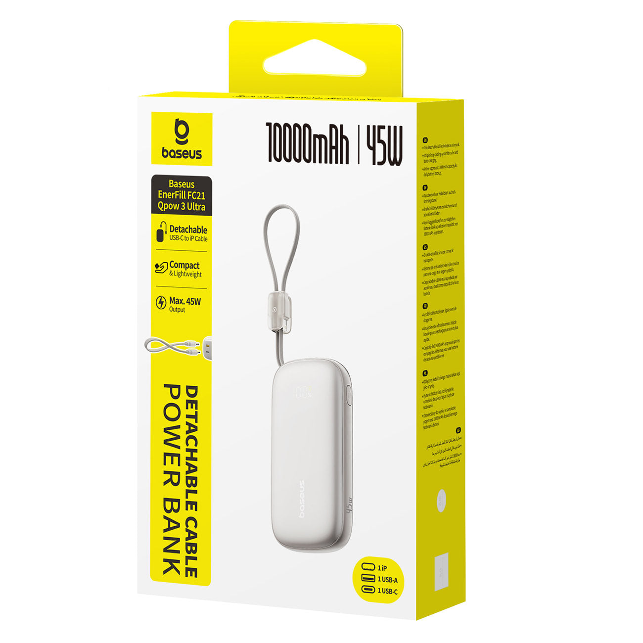 Baseus EnerFill FC21 Qpow 3 Ultra Powerbank 10000mAh 45W z wyświetlaczem cyfrowym z odłączanym kablem USB-C – Lightning