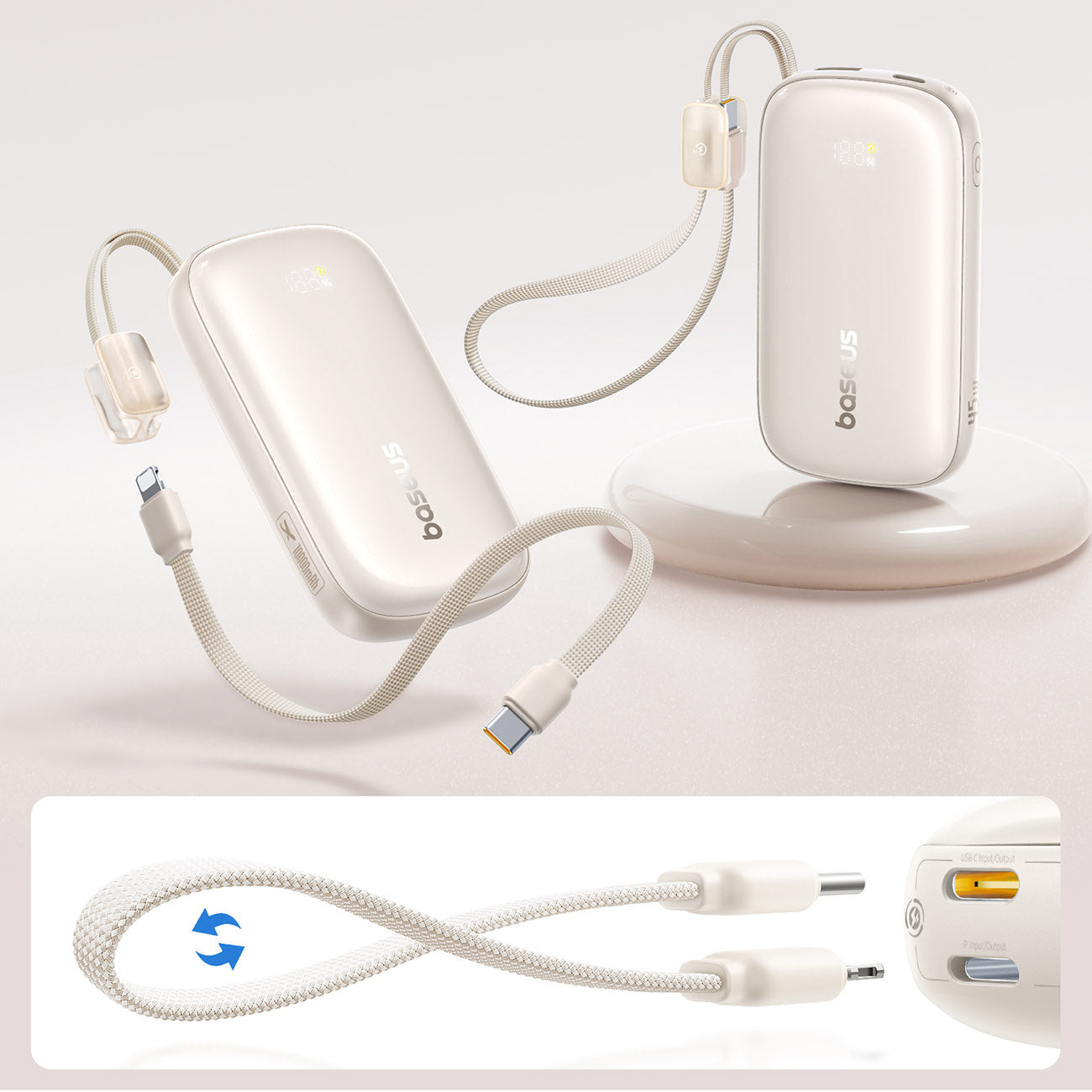 Baseus EnerFill FC21 Qpow 3 Ultra Powerbank 10000mAh 45W z wyświetlaczem cyfrowym z odłączanym kablem USB-C – Lightning