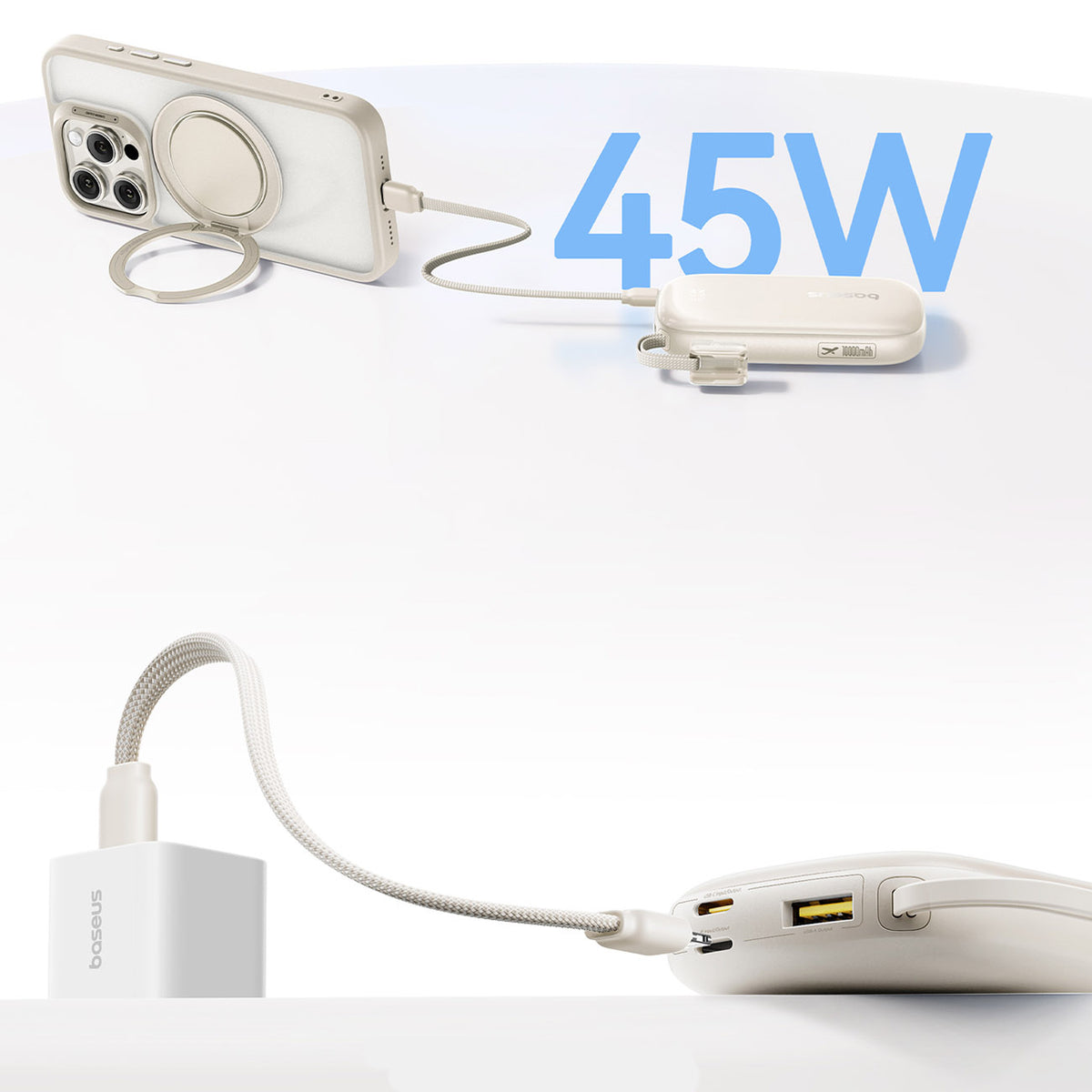 Powerbank Baseus EnerFill FC21 Qpow 3 Ultra 10000mAh 45W z wyświetlaczem cyfrowym z odłączanym kablem USB-C – Lightning