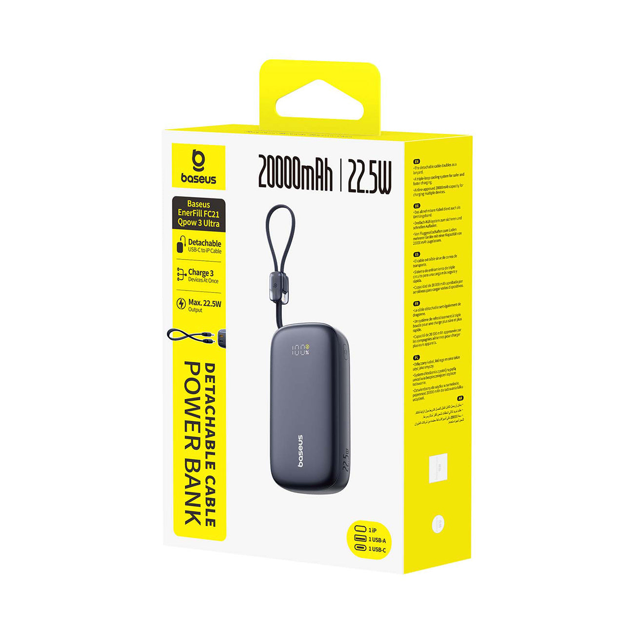 Powerbank Baseus EnerFill FC21 Qpow3 Ultra 20000mAh 22.5W z wyświetlaczem i odłączanym kablem