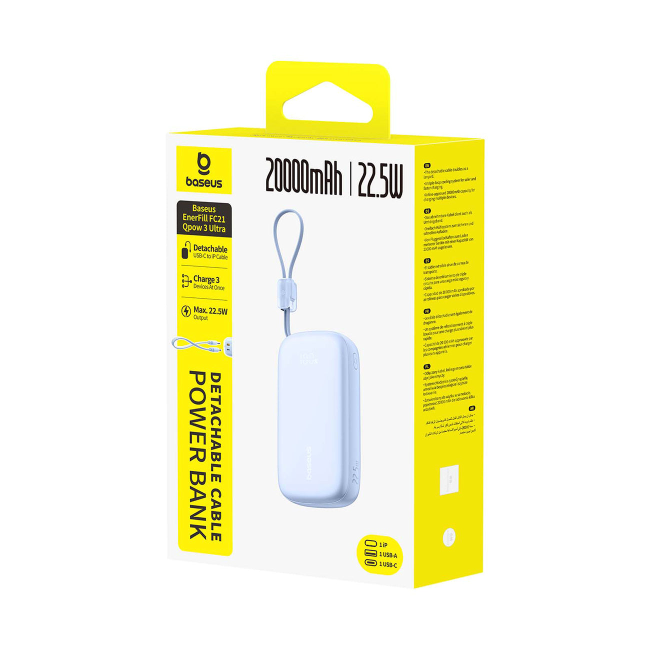 Powerbank Baseus EnerFill FC21 Qpow3 Ultra 20000mAh 22,5W z wyświetlaczem i odłączanym kablem