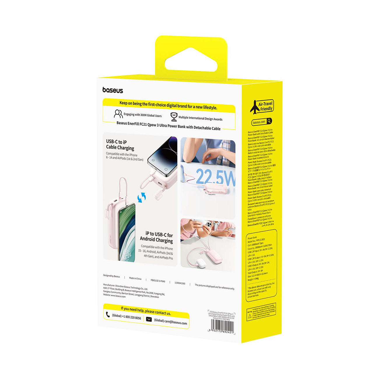 Powerbank Baseus EnerFill FC21 Qpow 3 Ultra 20000mAh 22.5W z wyświetlaczem z dołączonym kablem
