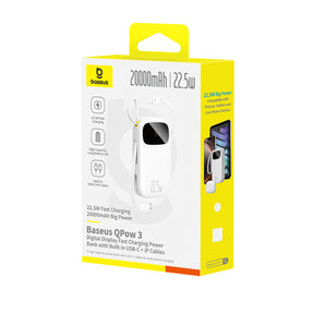 Powerbank Baseus EnerFill FC31 20000mAh 22.5W z wyświetlaczem cyfrowym i 2 wbudowanymi kablami (USB-C + Lightning)