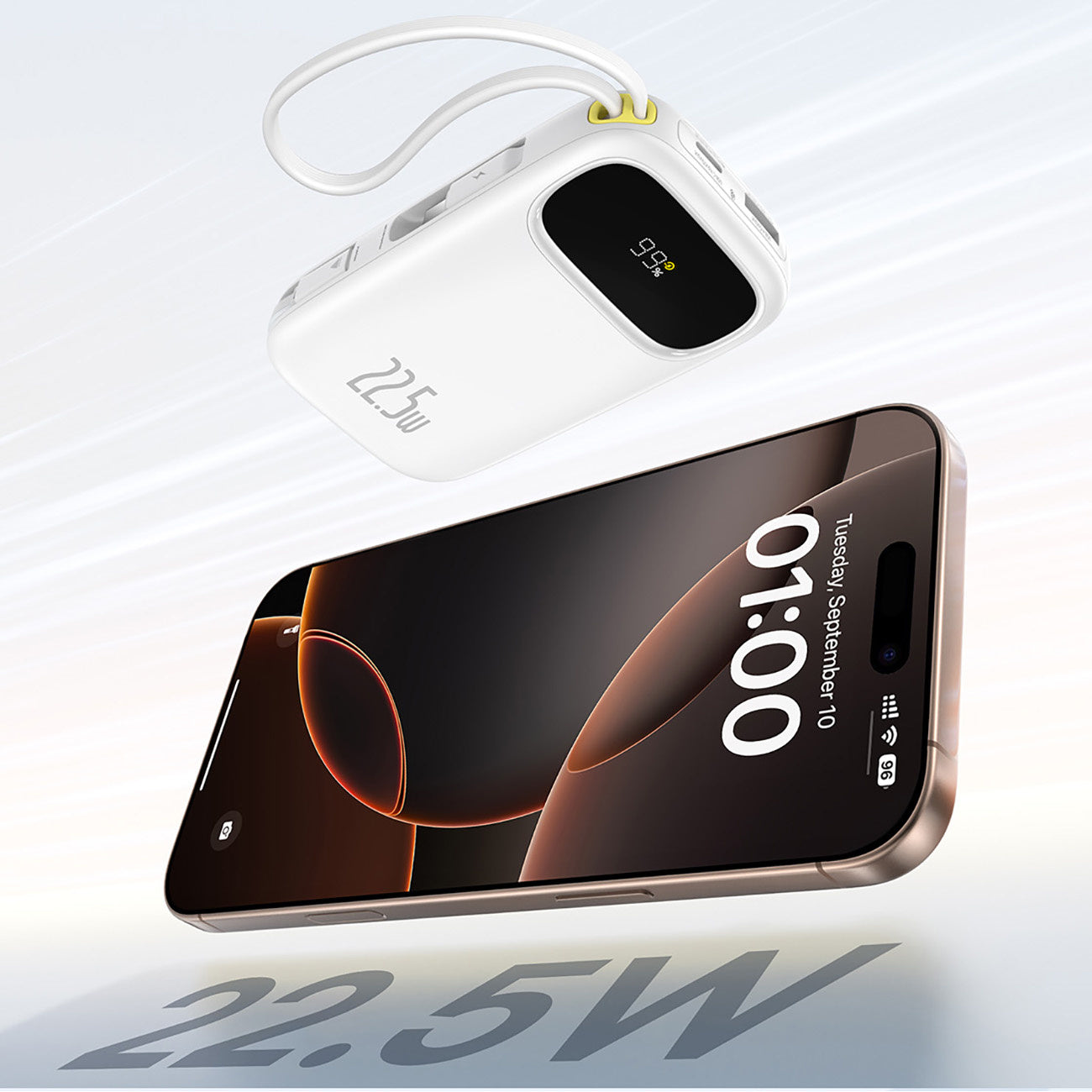 Powerbank Baseus EnerFill FC31 20000mAh 22.5W z wyświetlaczem cyfrowym i 2 wbudowanymi kablami (USB-C + Lightning)