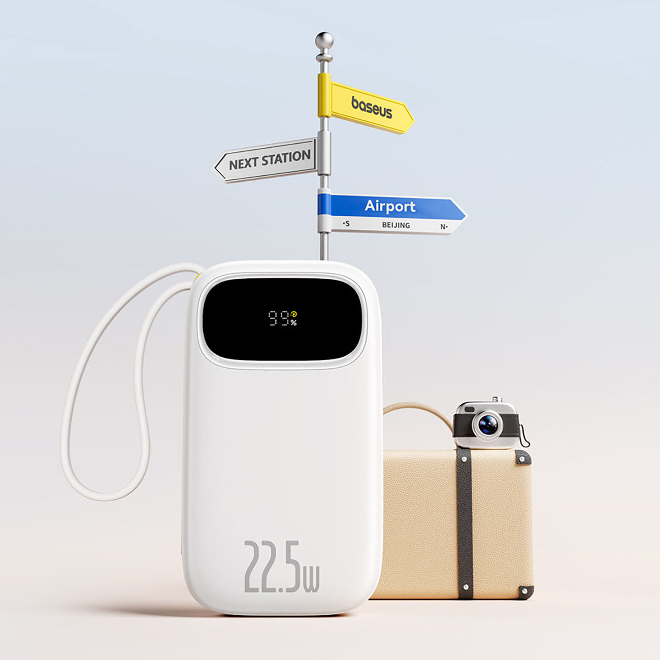 Powerbank Baseus EnerFill FC31 20000mAh 22.5W z wyświetlaczem cyfrowym i 2 wbudowanymi kablami (USB-C + Lightning)