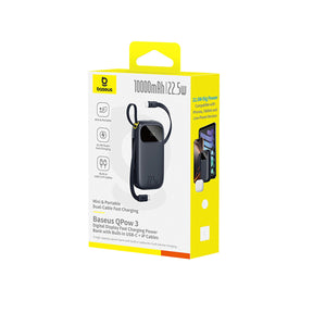 Powerbank Baseus EnerFill FC31 QPow3 10000mAh 22.5W z wyświetlaczem cyfrowym i 2 wbudowanymi kablami (USB-C + Lightning)
