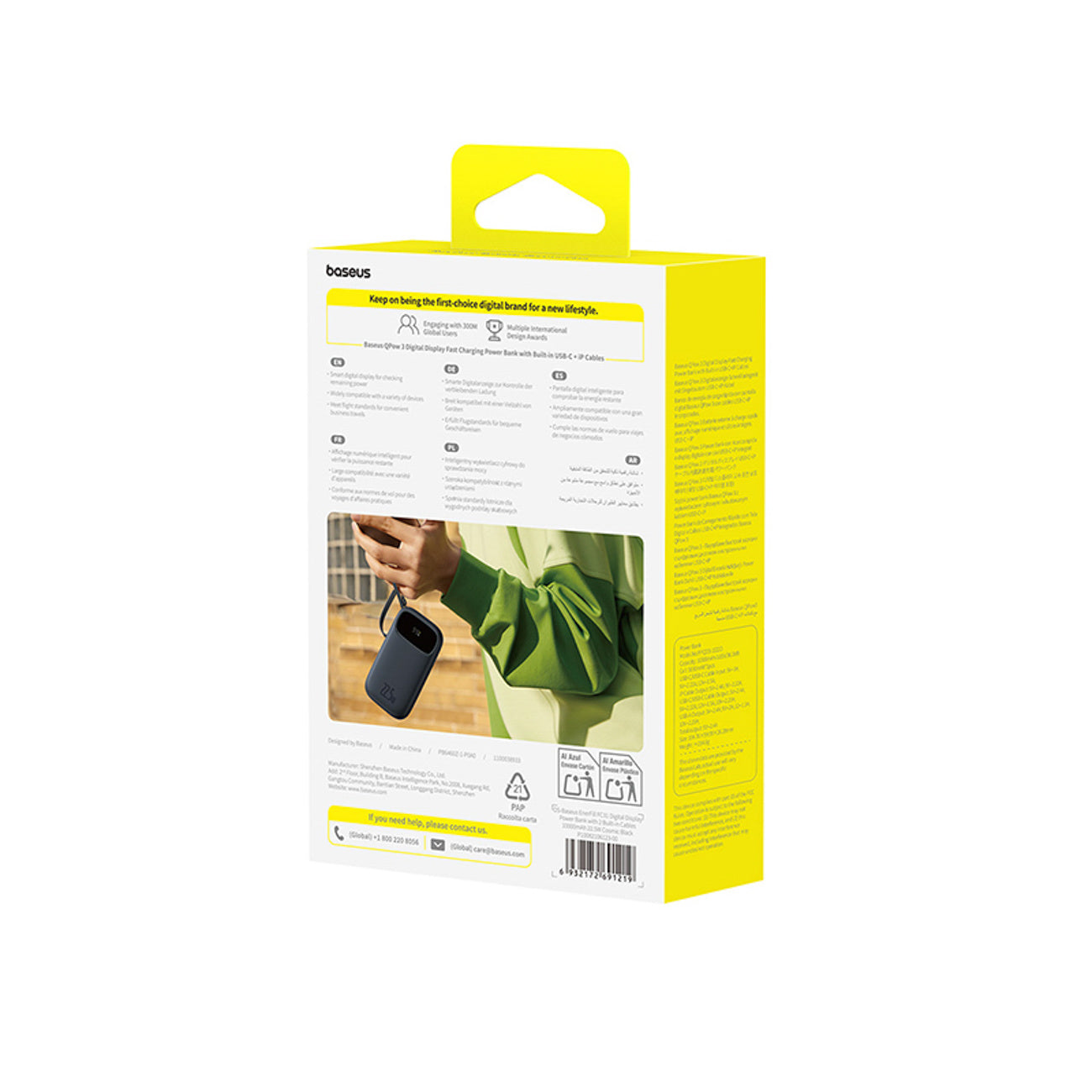 Powerbank Baseus EnerFill FC31 QPow3 10000mAh 22.5W z wyświetlaczem cyfrowym i 2 wbudowanymi kablami (USB-C + Lightning)