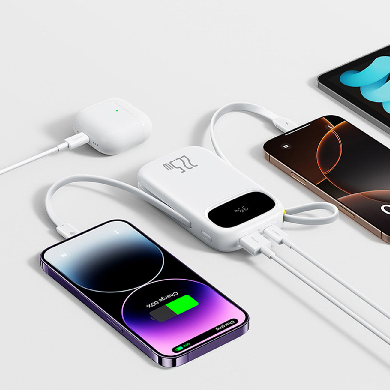 Baseus EnerFill FC31 QPow3 Powerbank 10000mAh 22.5W z wyświetlaczem cyfrowym i 2 wbudowanymi kablami