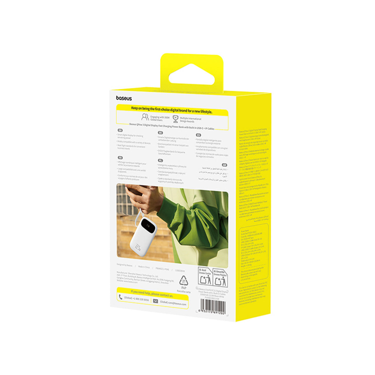 Baseus EnerFill FC31 QPow3 Powerbank 10000mAh 22.5W z wyświetlaczem cyfrowym i 2 wbudowanymi kablami