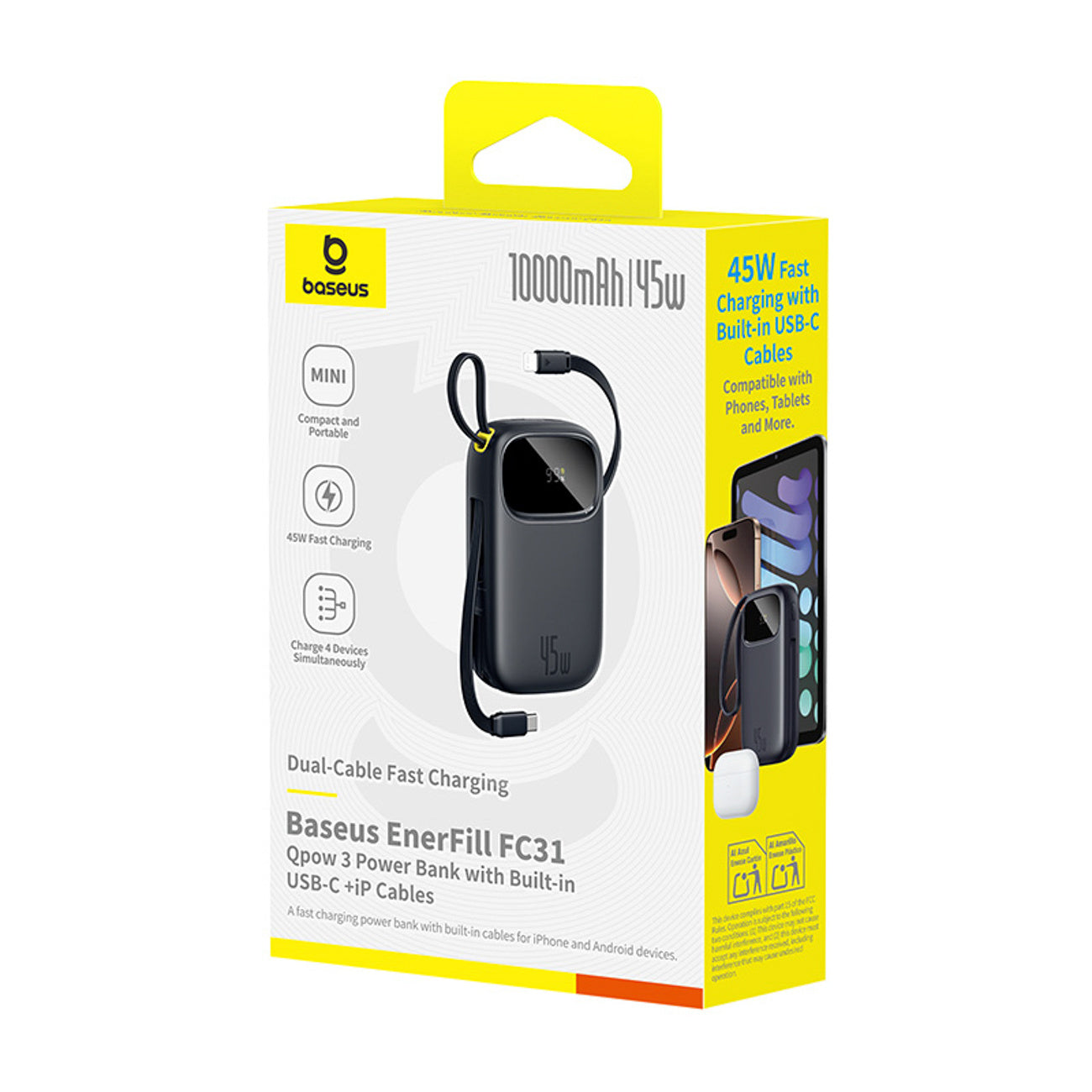 Powerbank Baseus EnerFill FC31 QPow3 10000mAh 45W z kablami USB-C i Lightning