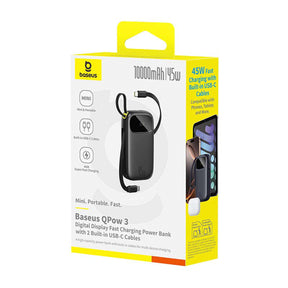 Powerbank Baseus EnerFill FC31 QPow3 10000mAh 45W z wyświetlaczem cyfrowym z 2 wbudowanymi kablami USB-C