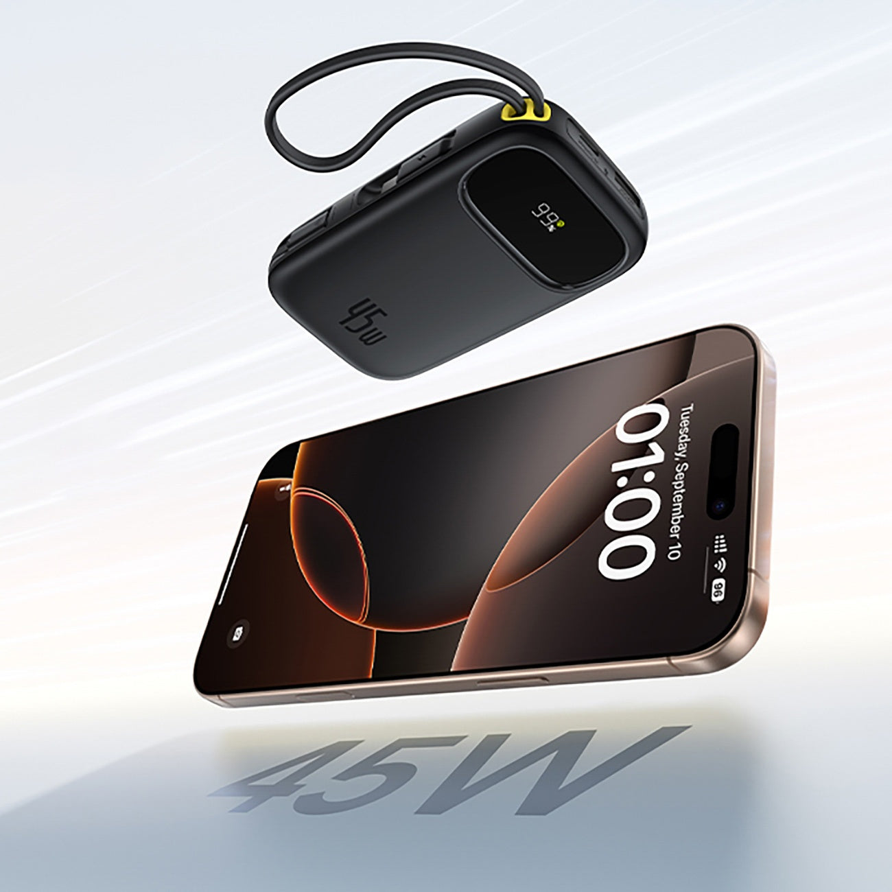Powerbank Baseus EnerFill FC31 QPow3 10000mAh 45W z wyświetlaczem cyfrowym z 2 wbudowanymi kablami USB-C