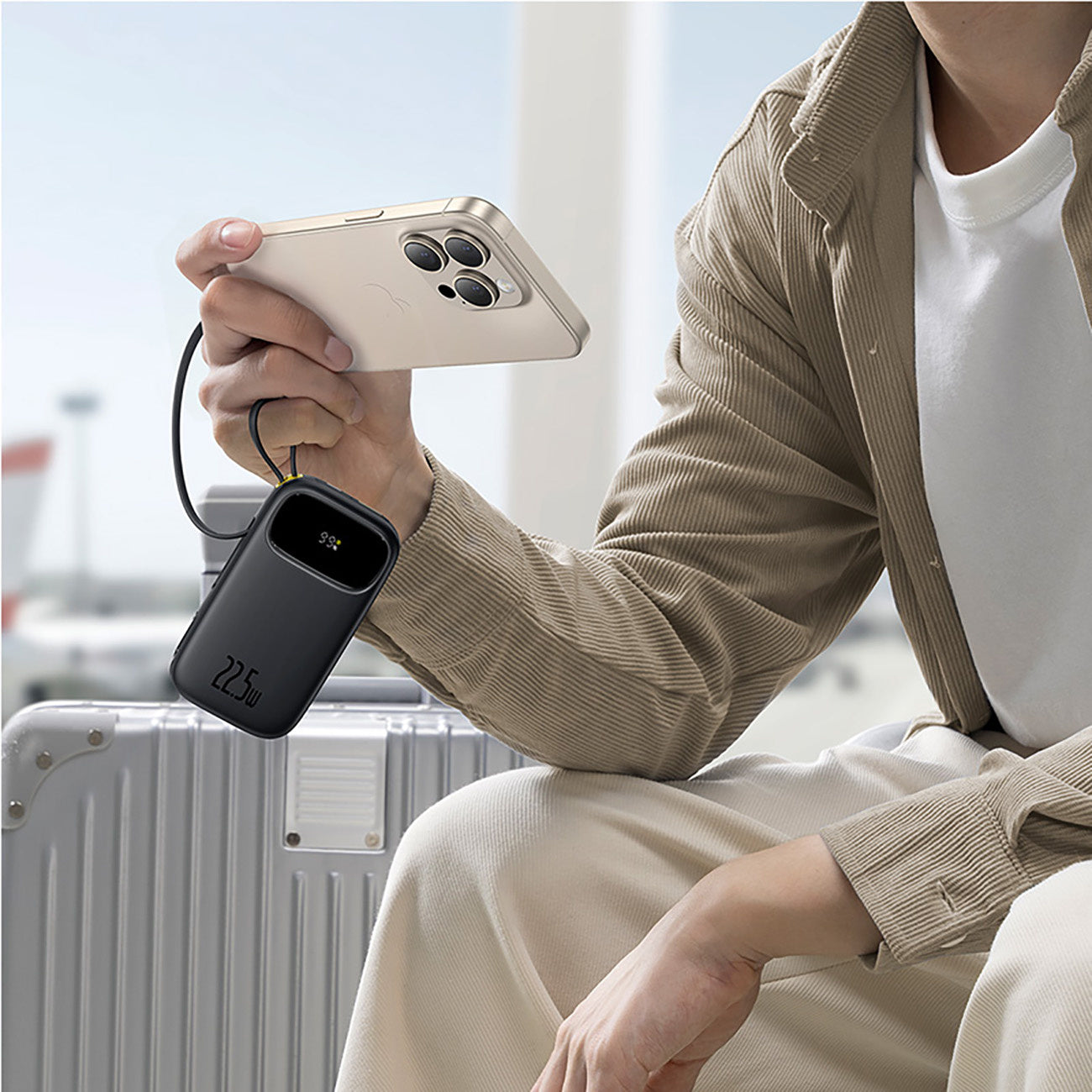 Powerbank Baseus EnerFill FC31 QPow3 20000mAh 22.5W z wyświetlaczem cyfrowym i 2 wbudowanymi kablami (USB-C + Lightning)