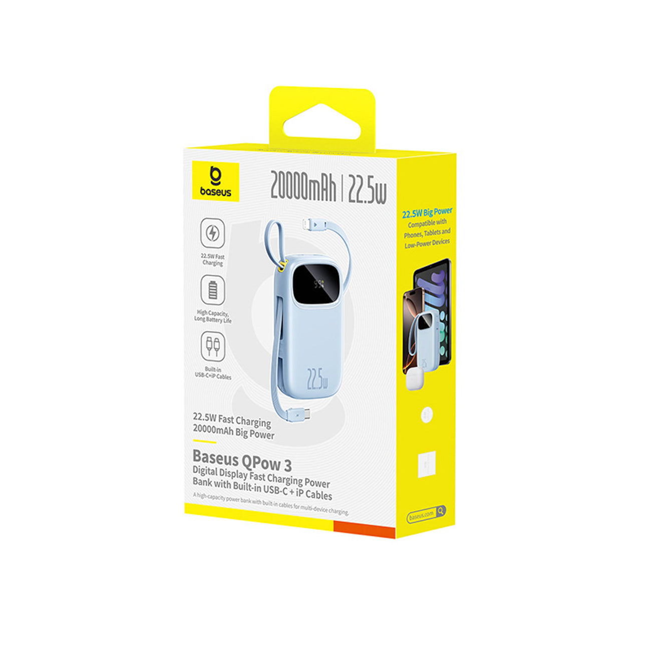 Powerbank Baseus EnerFill FC31 QPow3 20000mAh 22.5W z wyświetlaczem cyfrowym z 2 wbudowanymi kablami