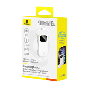 Powerbank Baseus EnerFill FC31 QPow3 20000mAh 45W z wyświetlaczem cyfrowym z 2 wbudowanymi kablami USB-C