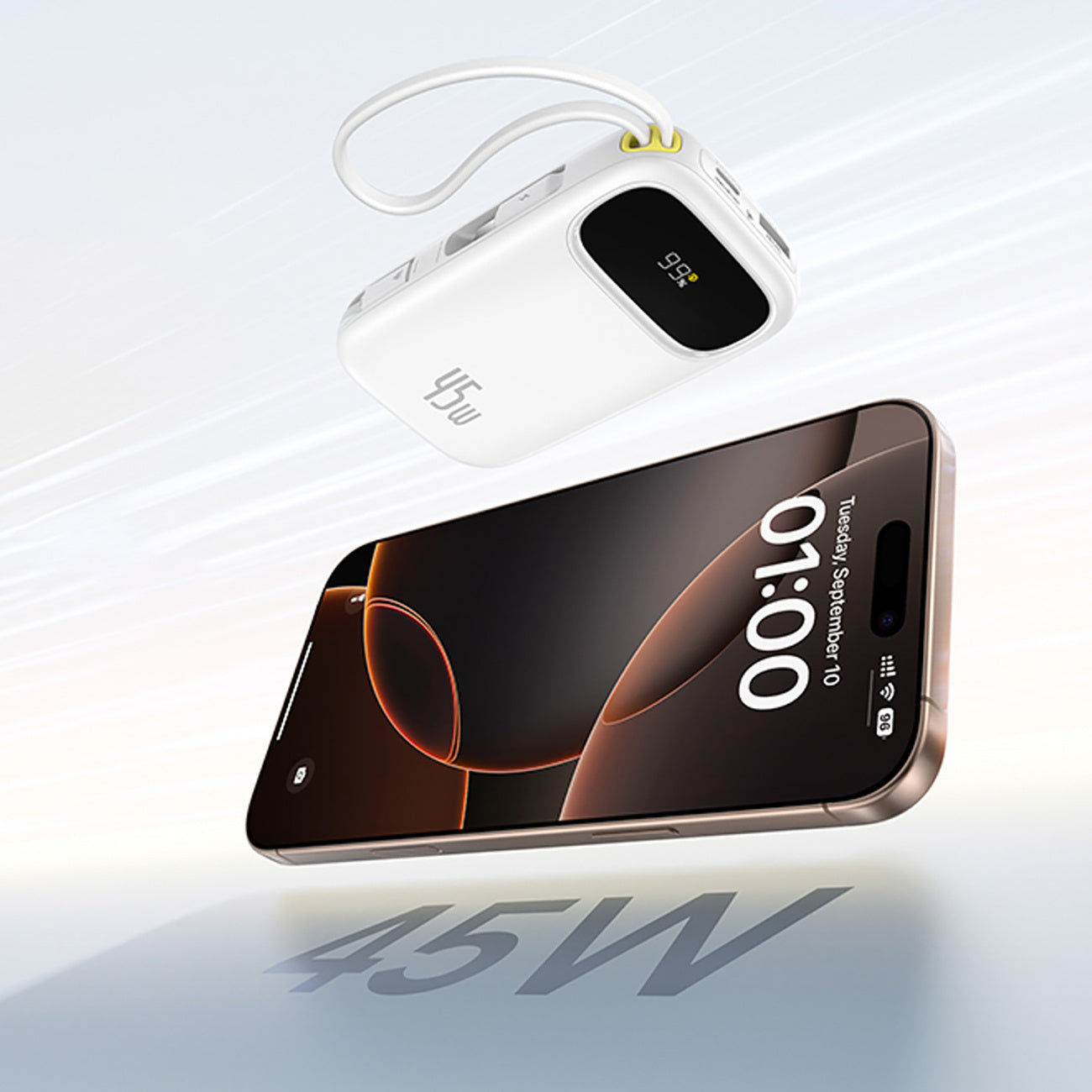 Powerbank Baseus EnerFill FC31 QPow3 20000mAh 45W z wyświetlaczem cyfrowym z 2 wbudowanymi kablami USB-C