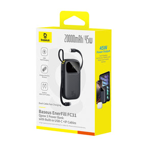 Powerbank Baseus EnerFill FC31 QPow3 20000mAh 45W z wyświetlaczem z kablami USB-C i Lightning