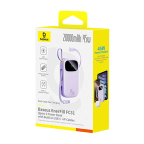 Powerbank Baseus EnerFill FC31 QPow3 20000mAh 45W z wyświetlaczem z kablami USB-C i Lightning