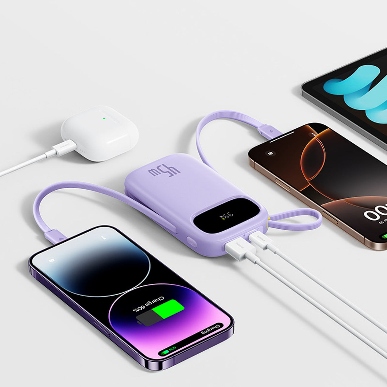 Powerbank Baseus EnerFill FC31 QPow3 20000mAh 45W z wyświetlaczem z kablami USB-C i Lightning