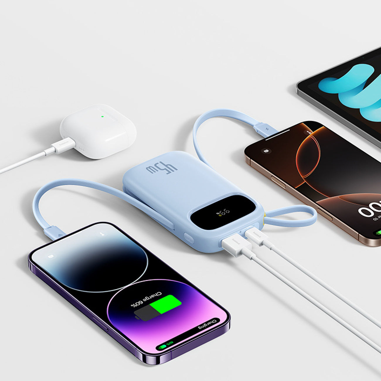 Powerbank Baseus EnerFill FC31 QPow3 20000mAh 45W z wyświetlaczem z kablami USB-C i Lightning