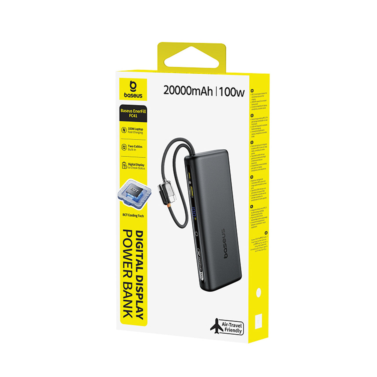 Powerbank Baseus EnerFill FC41 20000mAh 100W z wyświetlaczem cyfrowym i wbudowanym podwójnym kablem USB-C