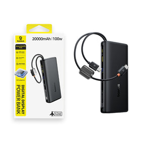 Powerbank Baseus EnerFill FC41 20000mAh 100W z wyświetlaczem cyfrowym i wbudowanym podwójnym kablem USB-C