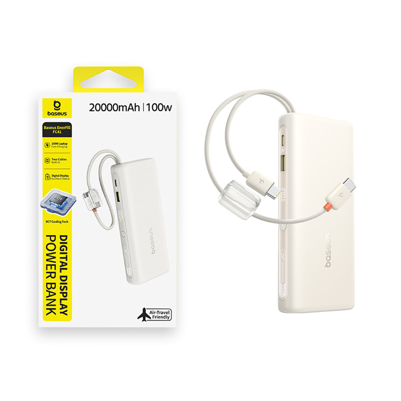 Baseus EnerFill FC41 Powerbank 20000mAh 100W z wyświetlaczem cyfrowym i dwoma wbudowanymi kablami USB-C
