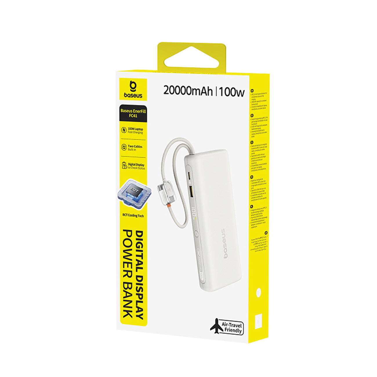 Baseus EnerFill FC41 Powerbank 20000mAh 100W z wyświetlaczem cyfrowym i dwoma wbudowanymi kablami USB-C
