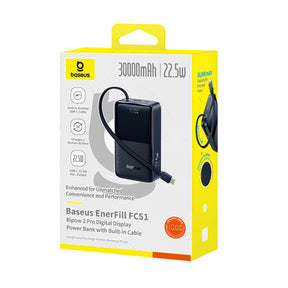 Baseus EnerFill FC51 Bipow 2 Pro Powerbank 30000mAh 22.5W z wyświetlaczem cyfrowym z wbudowanym kablem USB-C