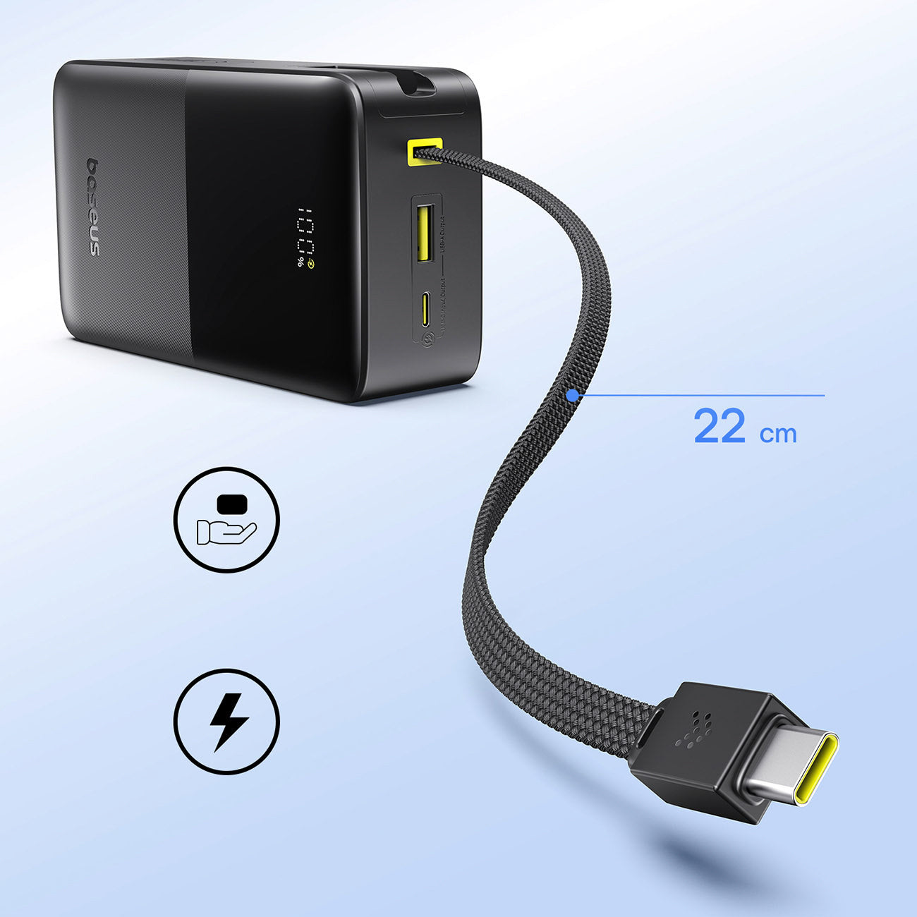 Baseus EnerFill FC51 Bipow 2 Pro Powerbank 30000mAh 22.5W z wyświetlaczem cyfrowym z wbudowanym kablem USB-C