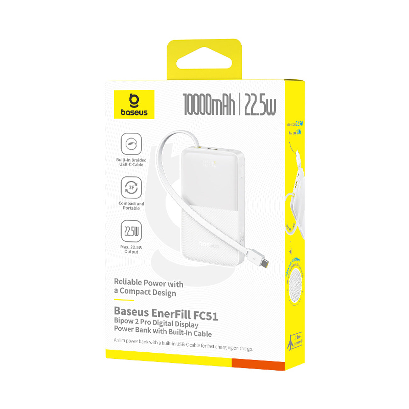 Baseus EnerFill FC51 Bipow2 Pro Powerbank 10000mAh 22.5W z wyświetlaczem cyfrowym i wbudowanym kablem