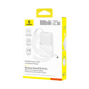 Baseus EnerFill FC51 Bipow2 Pro Powerbank 10000mAh 22.5W z wyświetlaczem cyfrowym i wbudowanym kablem