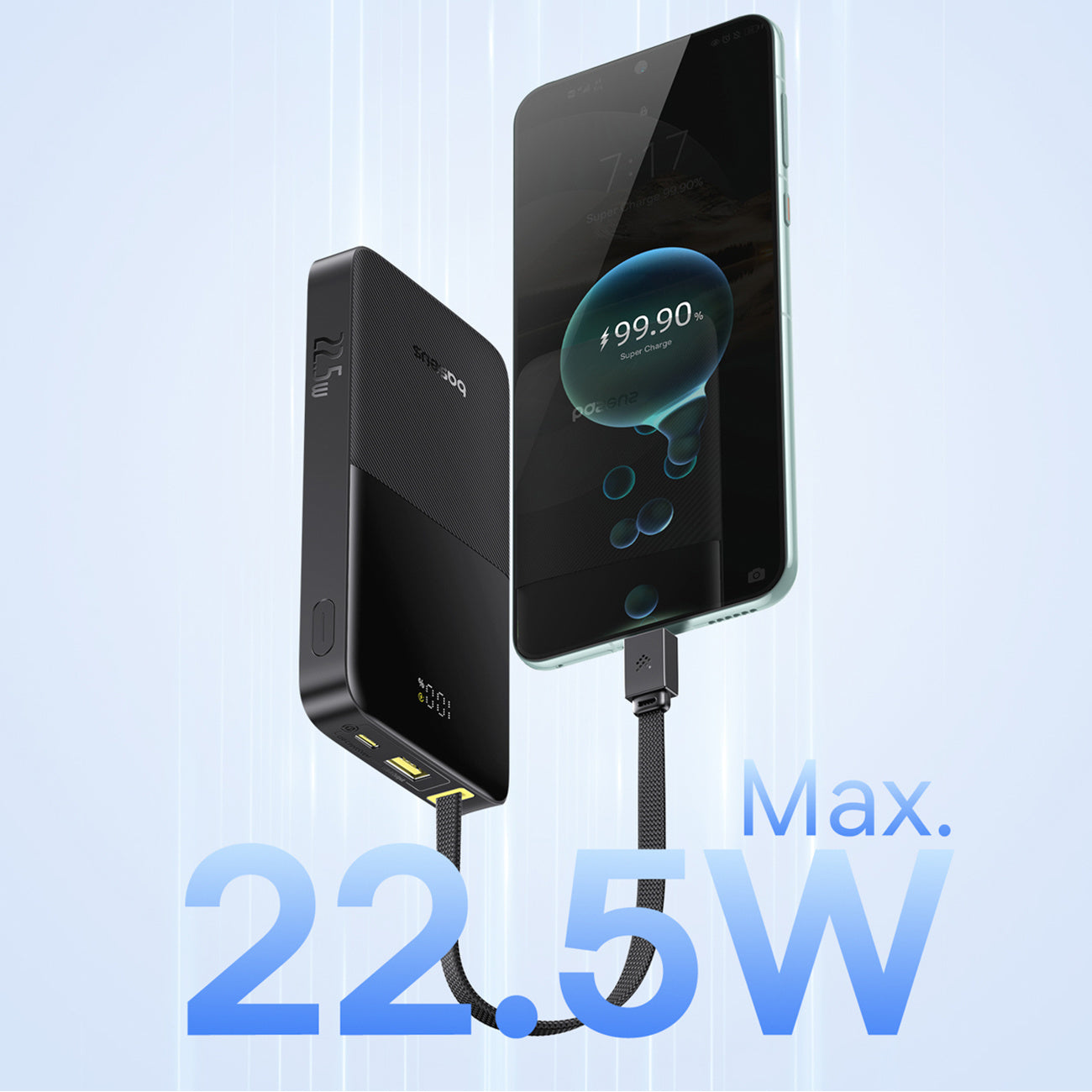 Powerbank Baseus EnerFill FC51 Bipow2 Pro 10000mAh 22.5W z wyświetlaczem cyfrowym i wbudowanym kablem