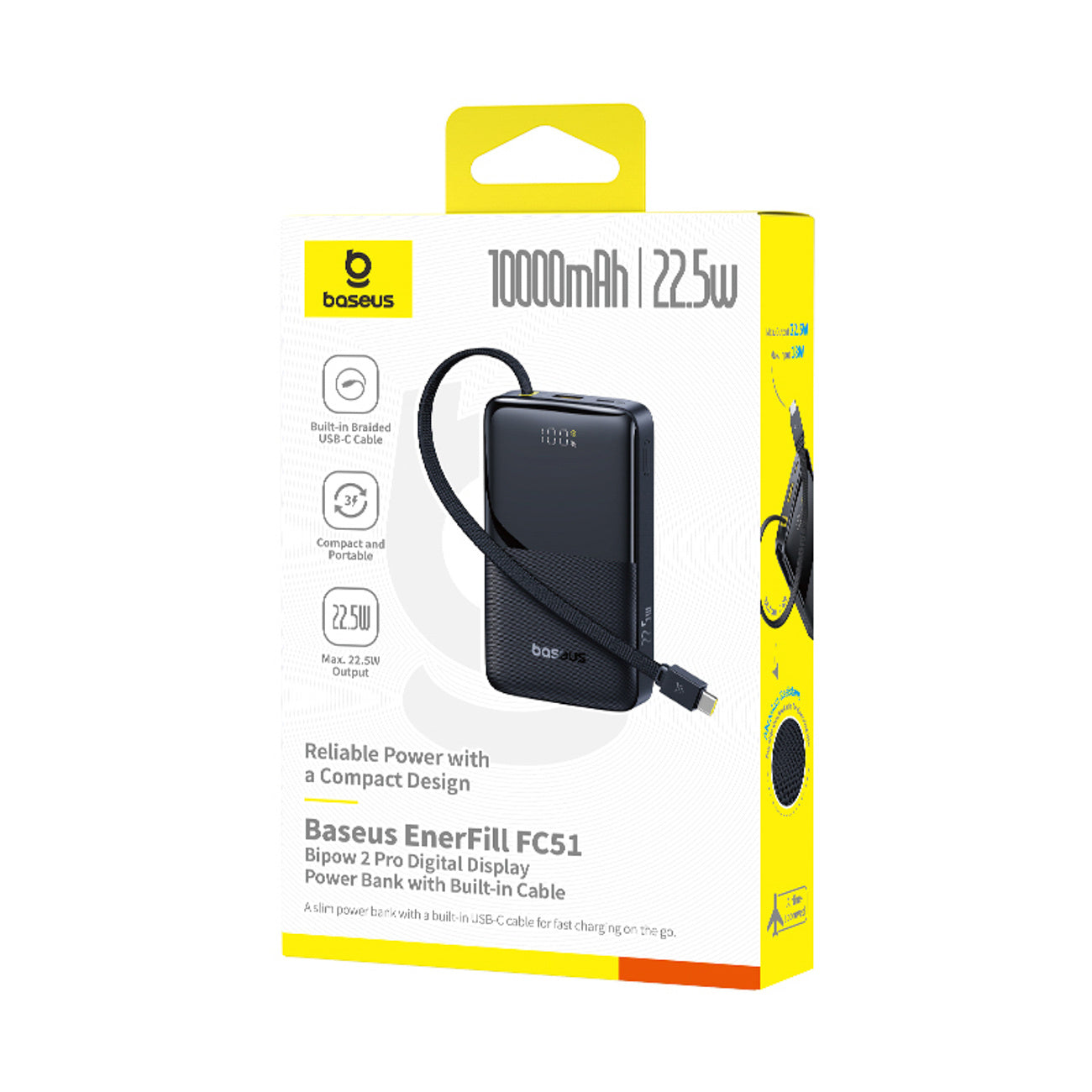 Powerbank Baseus EnerFill FC51 Bipow2 Pro 10000mAh 22.5W z wyświetlaczem cyfrowym i wbudowanym kablem