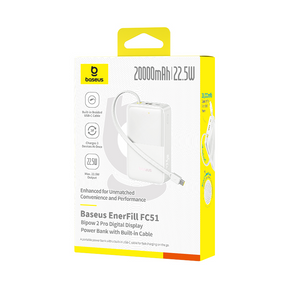 Powerbank Baseus EnerFill FC51 Bipow2 Pro 20000mAh 22.5W z wyświetlaczem cyfrowym i wbudowanym kablem
