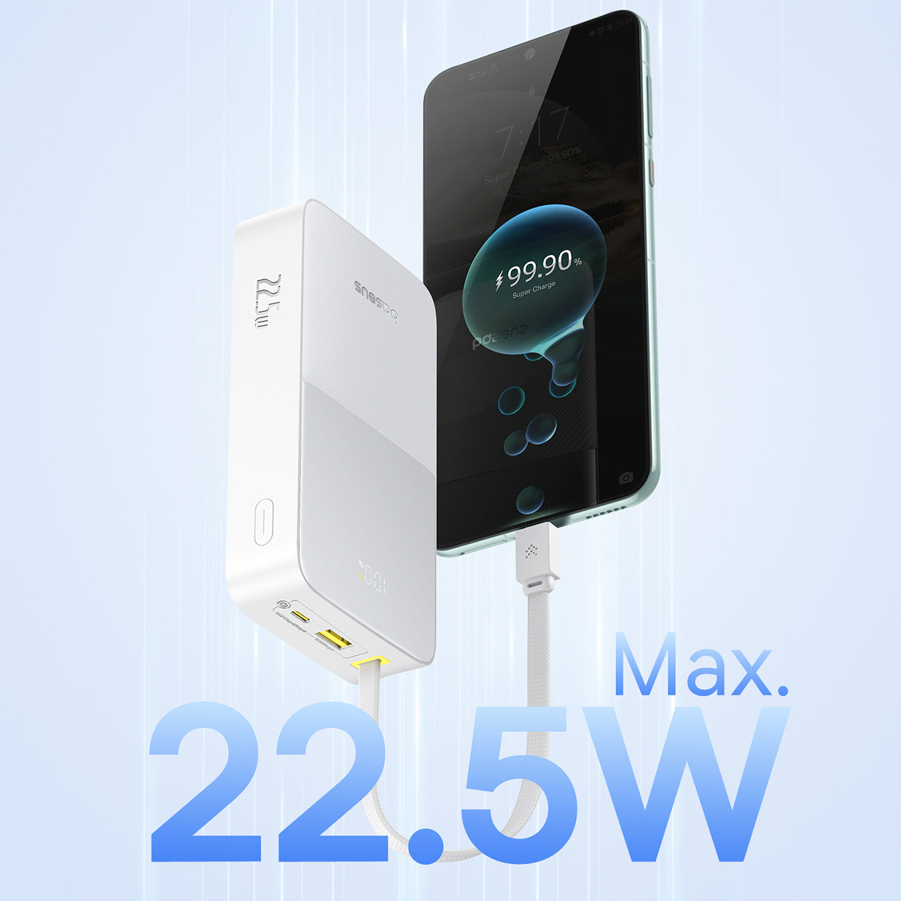 Powerbank Baseus EnerFill FC51 Bipow2 Pro 20000mAh 22.5W z wyświetlaczem cyfrowym i wbudowanym kablem