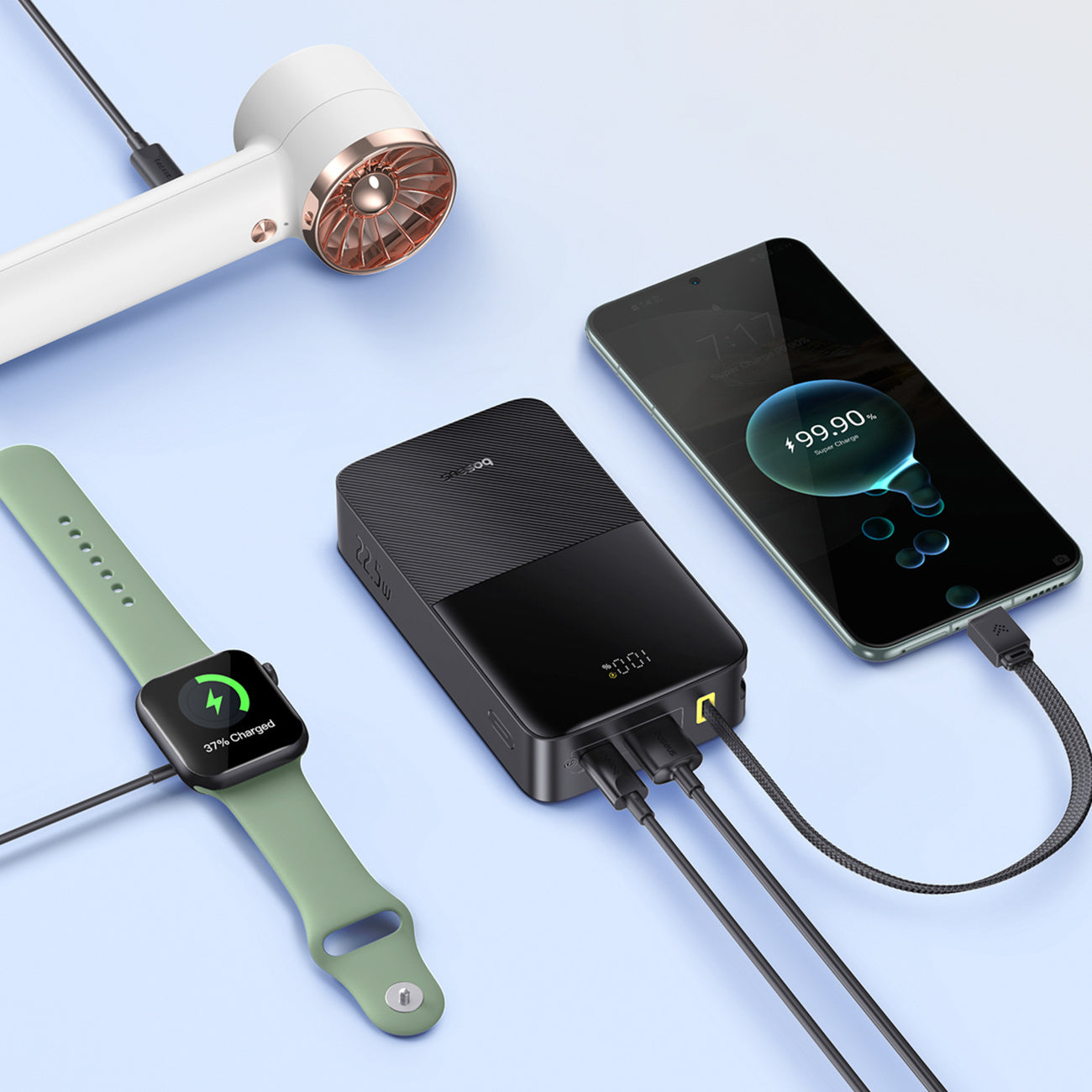 Baseus EnerFill FC51 Bipow2 Pro Powerbank 20000mAh 22.5W z wyświetlaczem cyfrowym i wbudowanym kablem