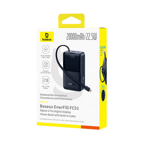 Baseus EnerFill FC51 Bipow2 Pro Powerbank 20000mAh 22.5W z wyświetlaczem cyfrowym i wbudowanym kablem