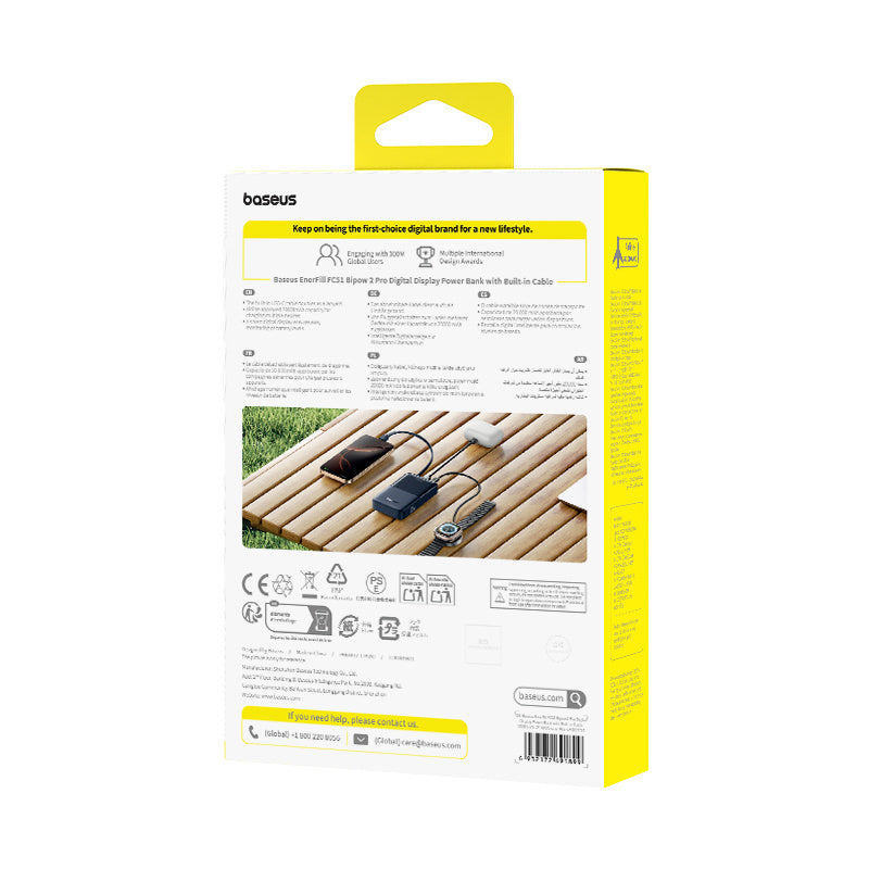 Baseus EnerFill FC51 Bipow2 Pro Powerbank 20000mAh 22.5W z wyświetlaczem cyfrowym i wbudowanym kablem