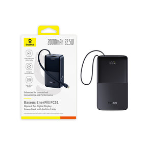 Baseus EnerFill FC51 Bipow2 Pro Powerbank 20000mAh 22.5W z wyświetlaczem cyfrowym i wbudowanym kablem