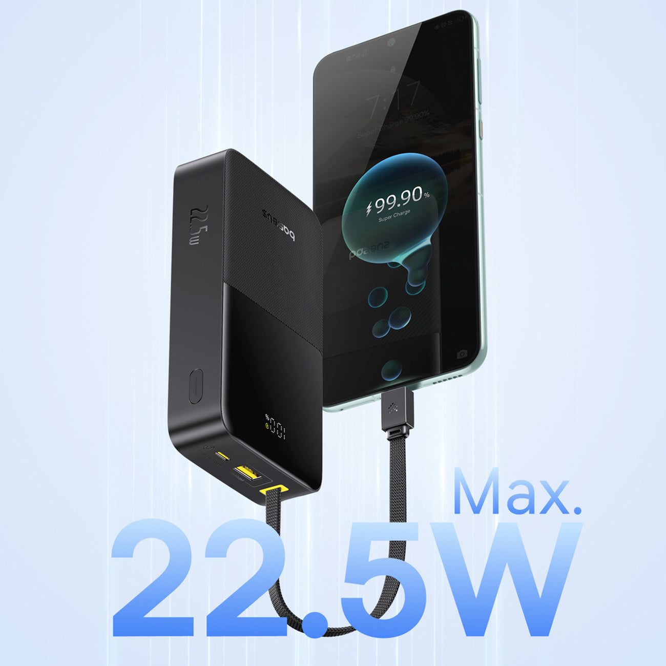 Baseus EnerFill FC51 Bipow2 Pro Powerbank 20000mAh 22.5W z wyświetlaczem cyfrowym i wbudowanym kablem