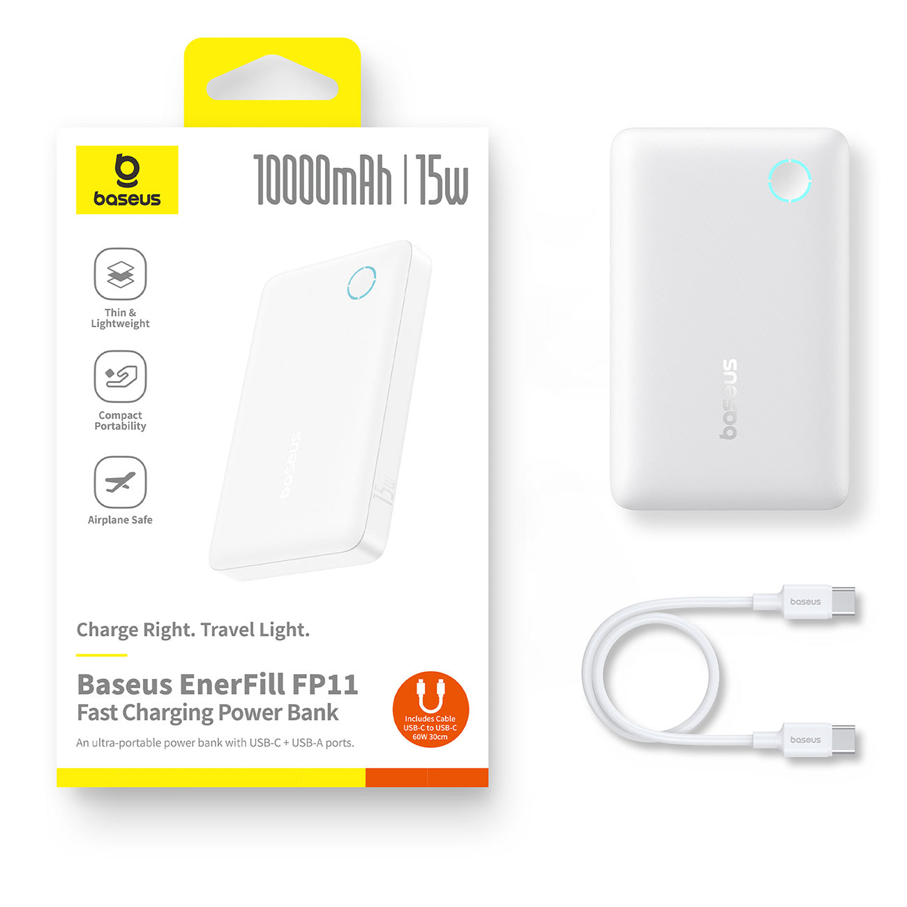Powerbank Baseus EnerFill FP11 10000mAh 15W z kablem USB-C 30cm